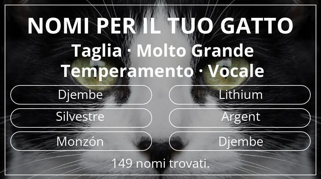Nomi felini basati su taglia molto grande e temperamento vocale