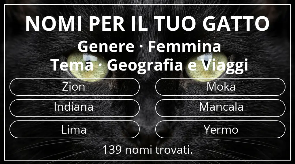 Nomi per gatti legati a genere femmina e tema geografia e viaggi