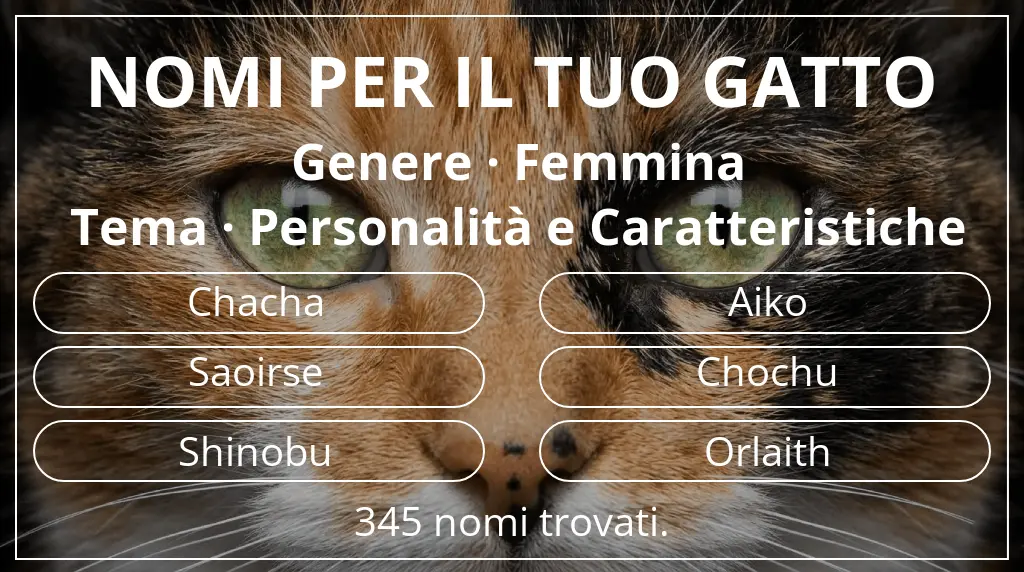 Nomi felini legati a genere femmina e tema personalità e caratteristiche