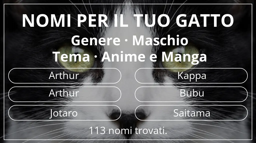 Nomi per gatti legati a genere maschio e tema anime e manga
