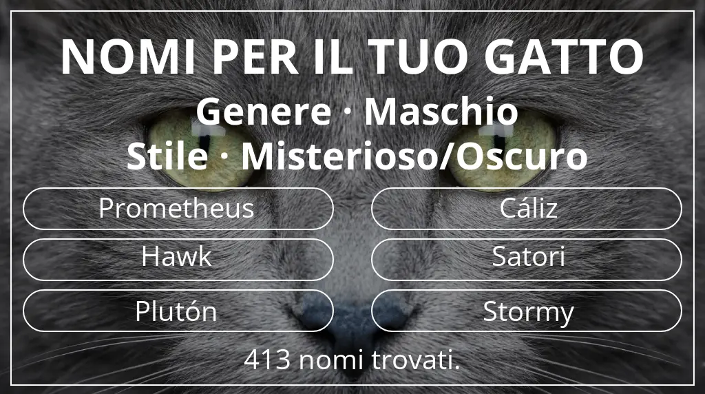 Nomi per il tuo gatto basati su genere maschio e stile misterioso/oscuro