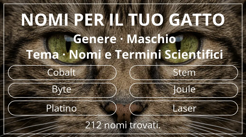 Nomi felini legati a genere maschio e tema nomi e termini scientifici