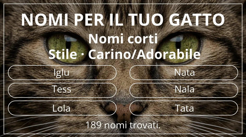Nomi per il tuo gatto basati su lunghezza del nome breve (2–4) e stile carino/adorabile