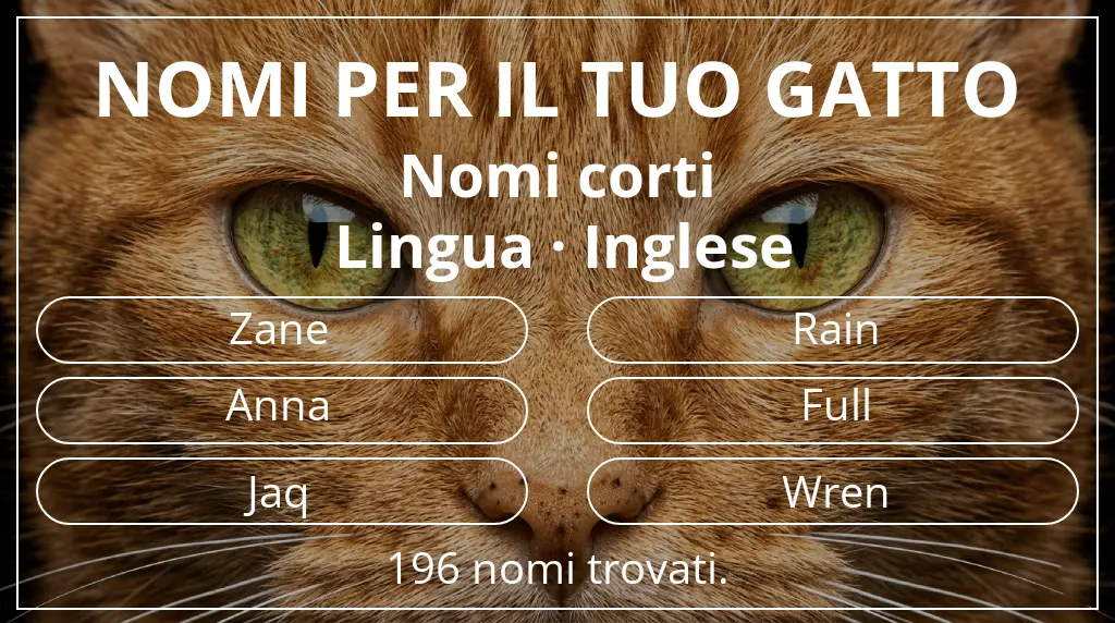Nomi per gatti basati su lunghezza del nome breve (2–4) e lingua inglese