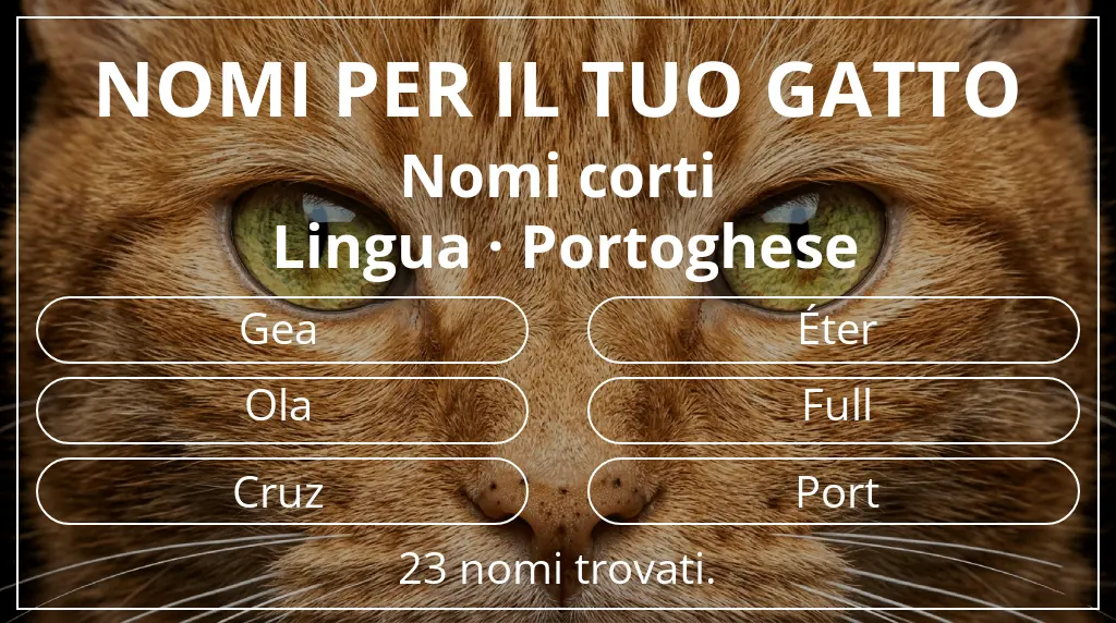 Nomi per il tuo gatto ispirati a lunghezza del nome breve (2–4) e lingua portoghese