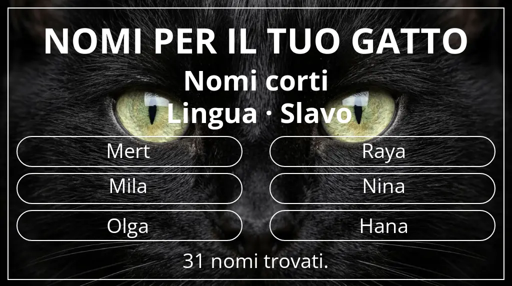 Nomi per il tuo gatto ispirati a lunghezza del nome breve (2–4) e lingua slavo