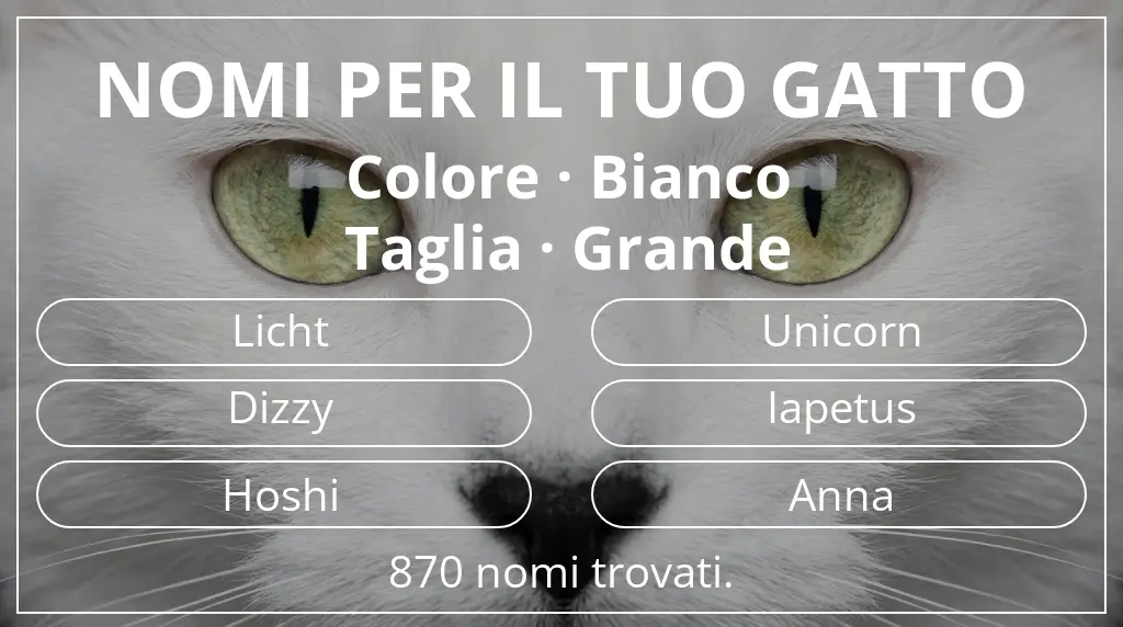 Nomi felini ispirati a colore bianco e taglia grande