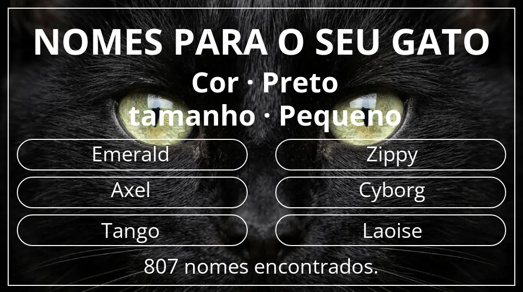 Nomes felinos relacionados com cor preto e tamanho pequeno