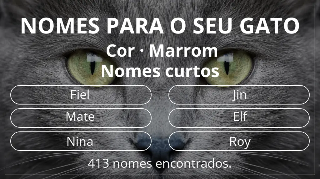 Nomes de gatos relacionados com cor marrom e comprimento do nome curto (2–4)