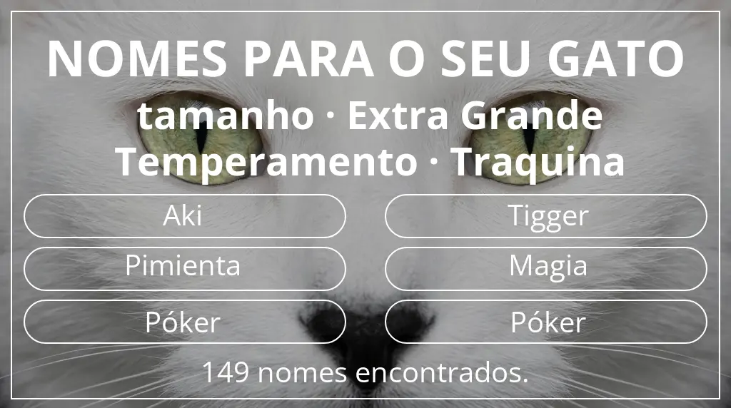 Nomes para gatos baseados em tamanho extra grande e temperamento traquina