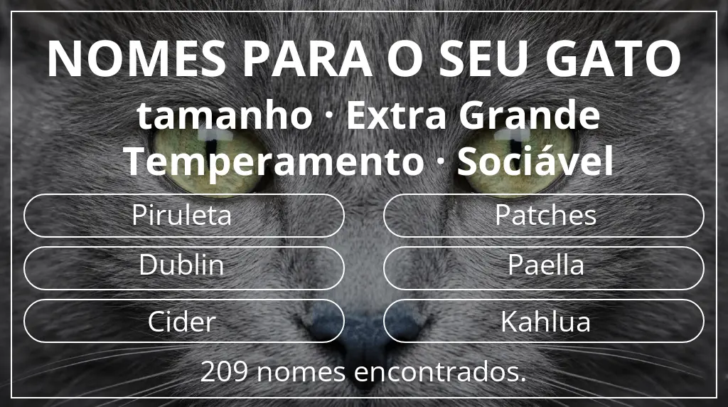 Nomes para gatos relacionados com tamanho extra grande e temperamento sociável