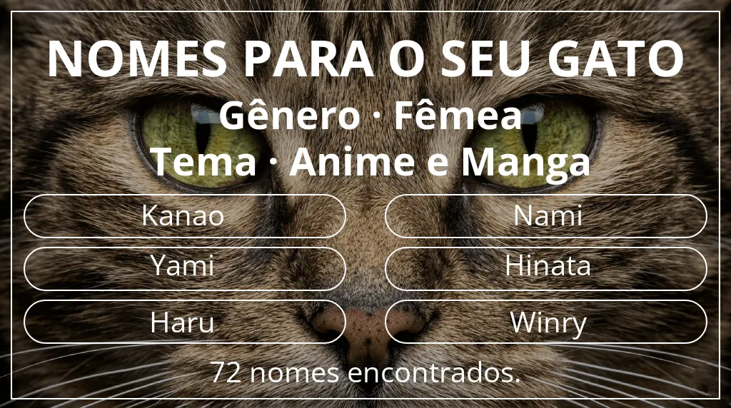 Nomes para gatos baseados em gênero fêmea e tema anime e manga
