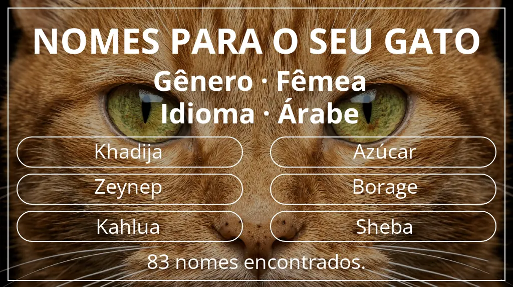 Nomes felinos com inspiração em gênero fêmea e idioma árabe