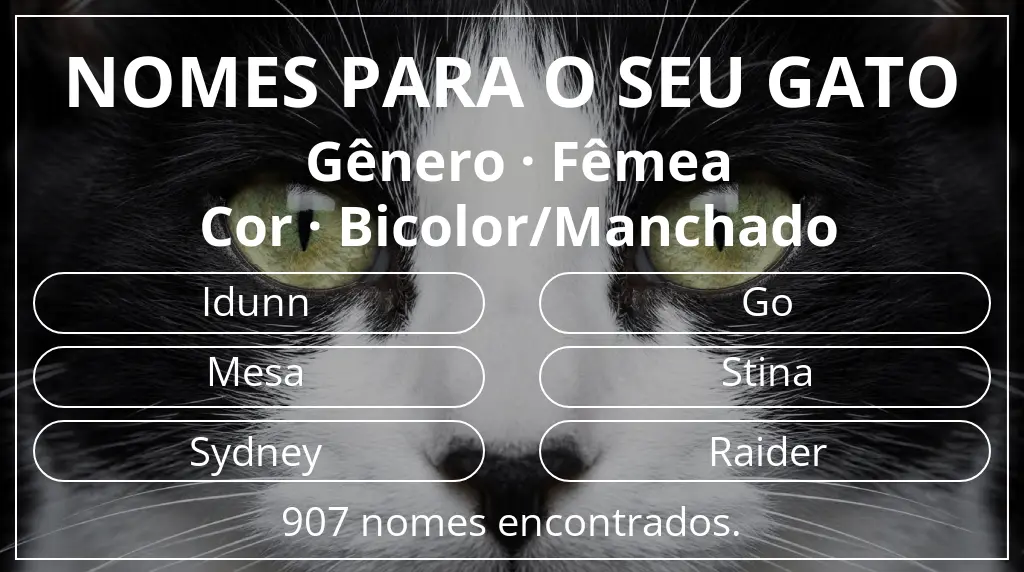 Nomes para gatos relacionados com gênero fêmea e cor bicolor/manchado