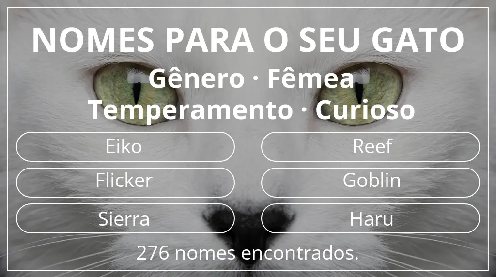 Nomes para gatos relacionados com gênero fêmea e temperamento curioso