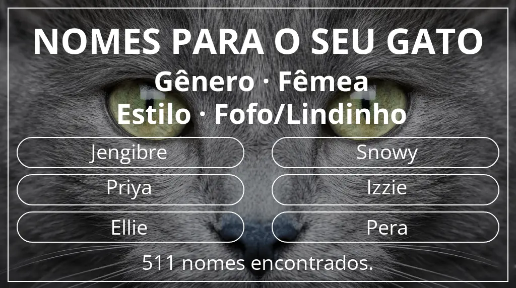 Nomes de gatos baseados em gênero fêmea e estilo fofo/lindinho