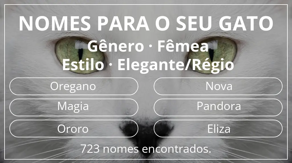 Nomes felinos com inspiração em gênero fêmea e estilo elegante/régio