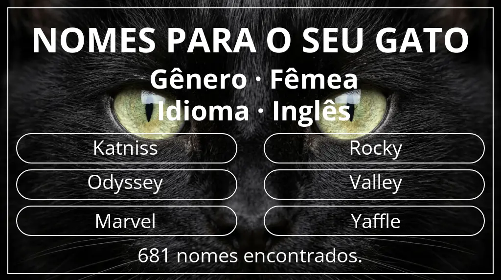 Nomes felinos com inspiração em gênero fêmea e idioma inglês