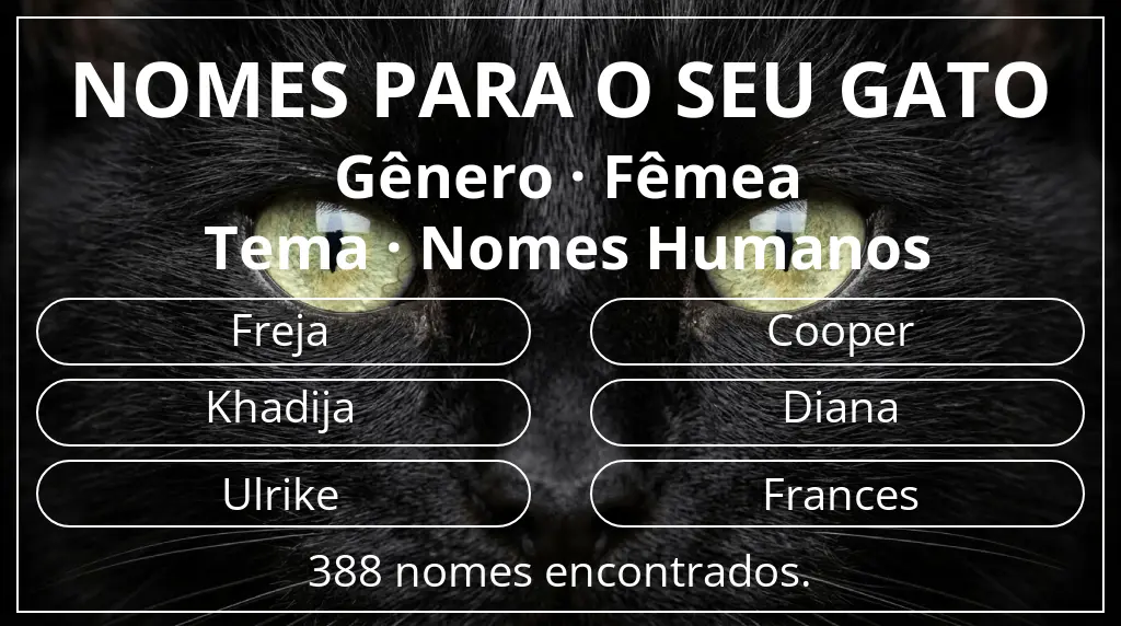 Nomes de gatos relacionados com gênero fêmea e tema nomes humanos