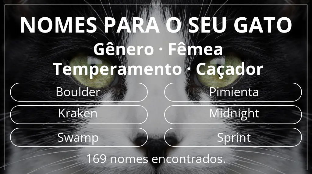 Nomes de gatos baseados em gênero fêmea e temperamento caçador