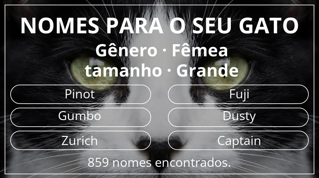 Nomes felinos com inspiração em gênero fêmea e tamanho grande