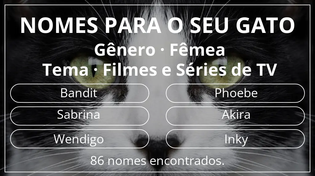 Nomes de gatos com inspiração em gênero fêmea e tema filmes e séries de tv