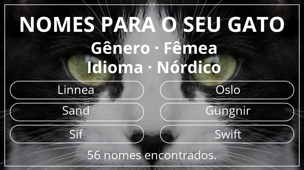 Nomes felinos com inspiração em gênero fêmea e idioma nórdico