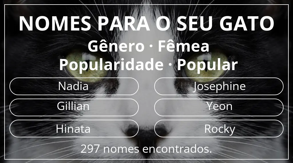 Nomes felinos com inspiração em gênero fêmea e popularidade popular