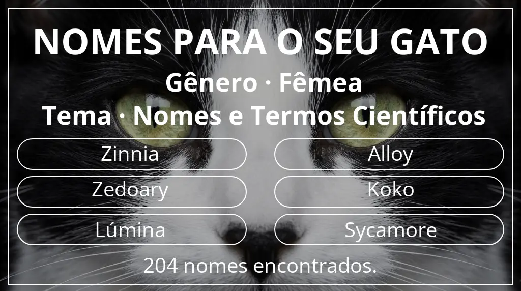 Nomes felinos baseados em gênero fêmea e tema nomes e termos científicos