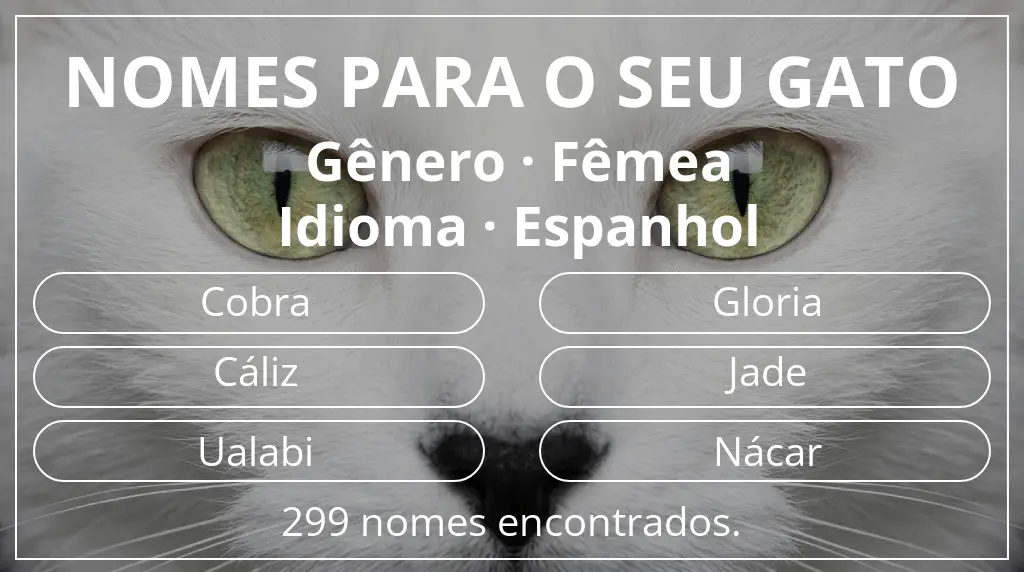 Nomes para gatos baseados em gênero fêmea e idioma espanhol