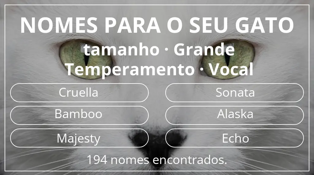 Nomes de gatos baseados em tamanho grande e temperamento vocal