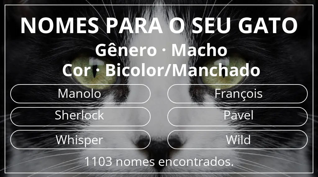 Nomes felinos baseados em gênero macho e cor bicolor/manchado