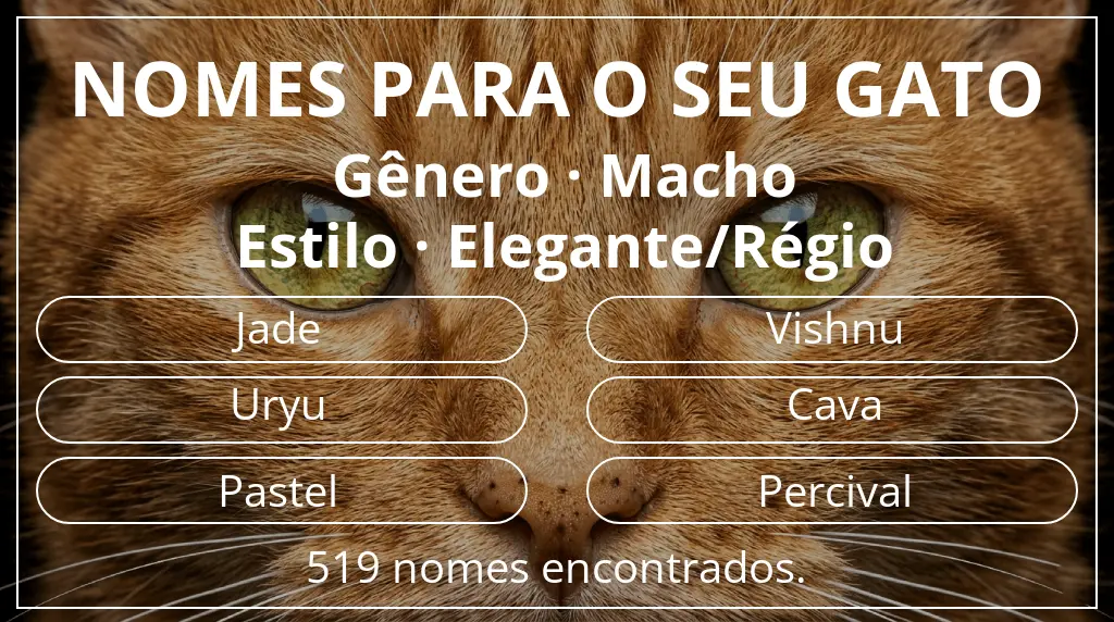 Nomes de gatos com inspiração em gênero macho e estilo elegante/régio