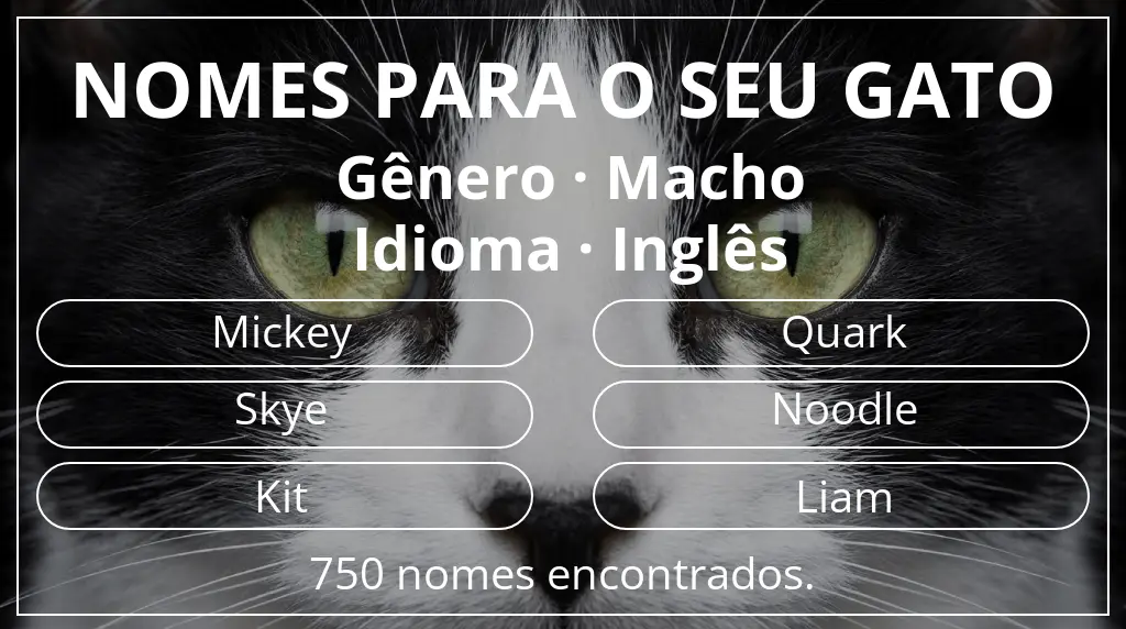 Nomes felinos baseados em gênero macho e idioma inglês