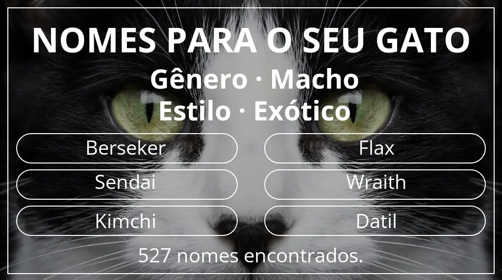 Nomes felinos com inspiração em gênero macho e estilo exótico