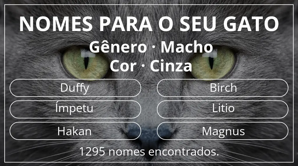 Nomes felinos relacionados com gênero macho e cor cinza