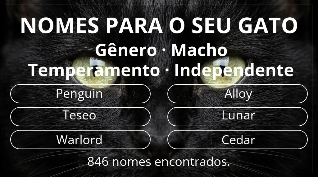 Nomes felinos com inspiração em gênero macho e temperamento independente