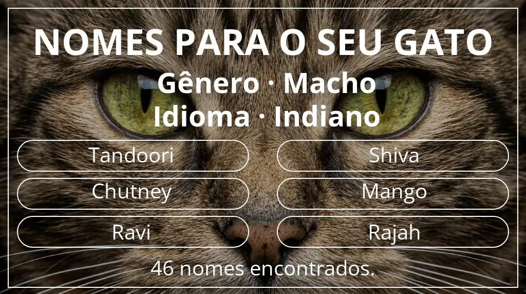 Nomes felinos relacionados com gênero macho e idioma indiano