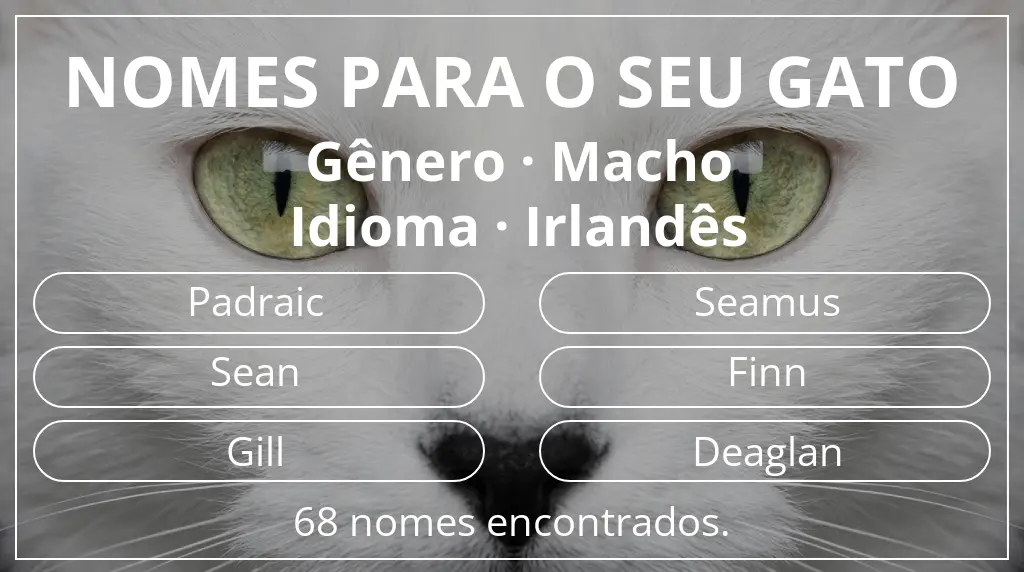 Nomes felinos baseados em gênero macho e idioma irlandês