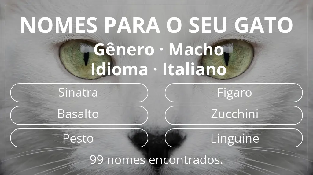 Nomes felinos relacionados com gênero macho e idioma italiano