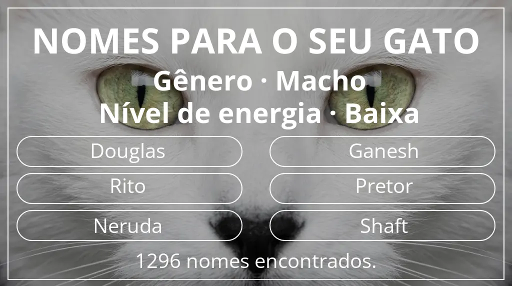 Nomes para gatos baseados em gênero macho e nível de energia baixa