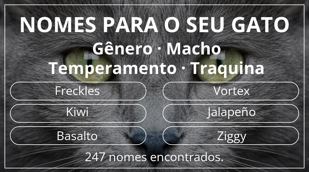 Nomes para gatos relacionados com gênero macho e temperamento traquina