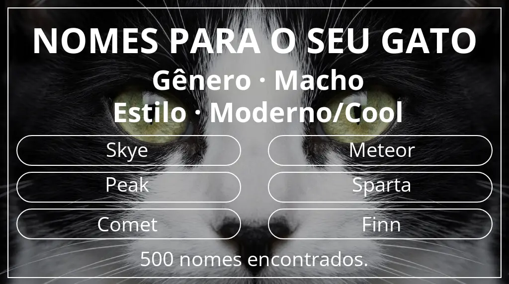 Nomes de gatos baseados em gênero macho e estilo moderno/cool