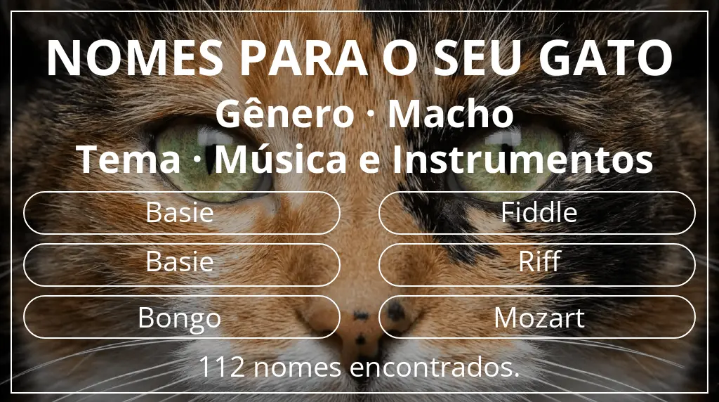 Nomes felinos baseados em gênero macho e tema música e instrumentos