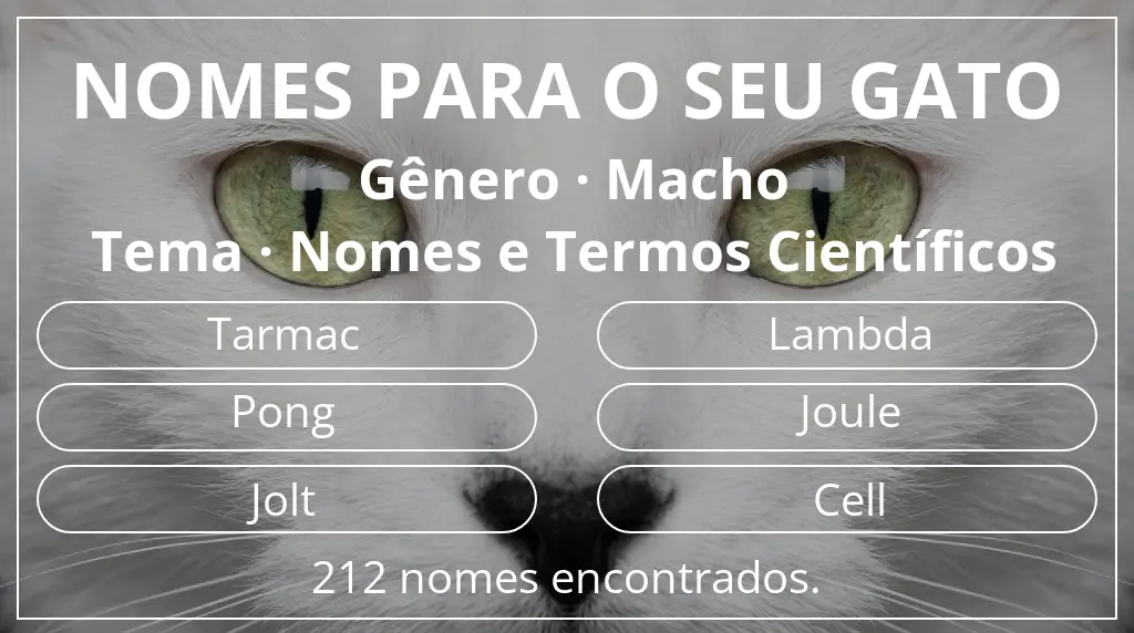Nomes felinos relacionados com gênero macho e tema nomes e termos científicos