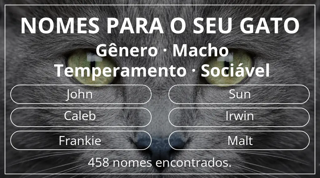 Nomes de gatos baseados em gênero macho e temperamento sociável