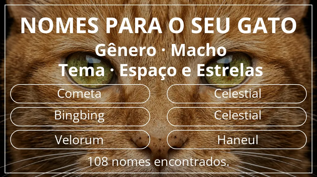 Nomes para gatos relacionados com gênero macho e tema espaço e estrelas