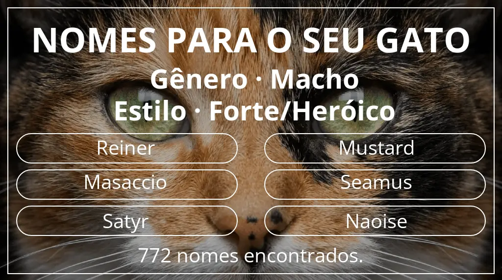Nomes felinos com inspiração em gênero macho e estilo forte/heróico