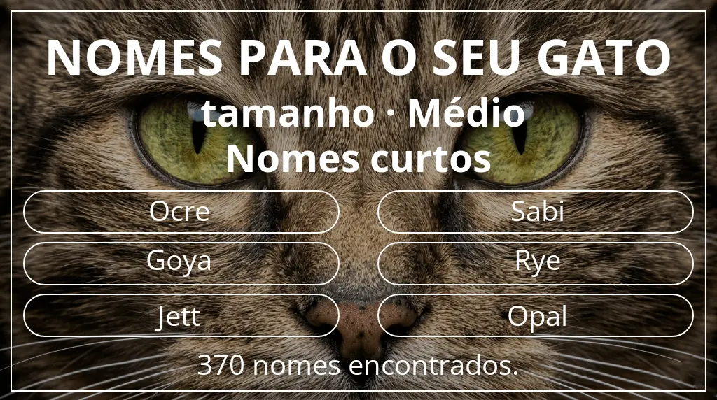 Nomes felinos relacionados com tamanho médio e comprimento do nome curto (2–4)