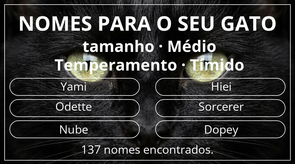 Nomes felinos baseados em tamanho médio e temperamento tímido